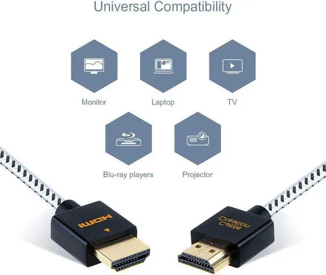 Alt view image 3 of 6 - Ultra Thin HDMI Cable Male to Male, CableCreation 3.3ft HDMI 2.0 High-Speed Slim Low Profile Cable, Support 3D, 4K@60Hz, Audio Return Channel(ARC) for PS4, PS5, X-Box, Nintendo Switch etc, Braided, 1M