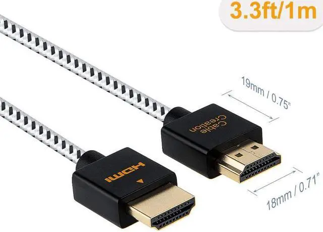 Alt view image 5 of 6 - Ultra Thin HDMI Cable Male to Male, CableCreation 3.3ft HDMI 2.0 High-Speed Slim Low Profile Cable, Support 3D, 4K@60Hz, Audio Return Channel(ARC) for PS4, PS5, X-Box, Nintendo Switch etc, Braided, 1M