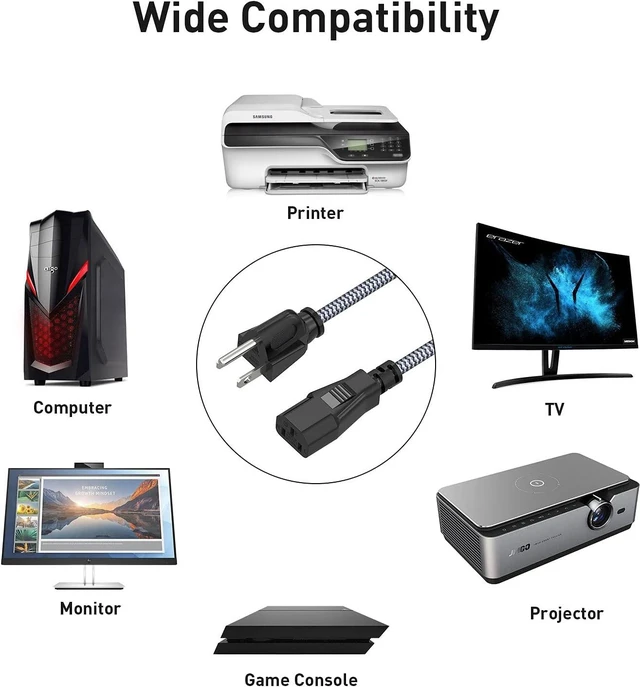 Alt view image 6 of 7 - Power Cord 10A 18AWG AC Power Cable 10FT(3m) Nylon Braided 3 Prong Power Cord Replacement Power Cable UL Certified for Computer TV Monitor Printer PC Projector Power Supply