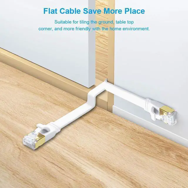 Alt view image 4 of 7 - CAT8 Ethernet Cable 50ft, High Speed 40Gbps 2000MHz SFTP Flat Internet Network LAN Cable with Gold Plated RJ45 Connector for Router, Modem, PC, Switches, Hub, Laptop, Gaming(White, 50ft/15m)