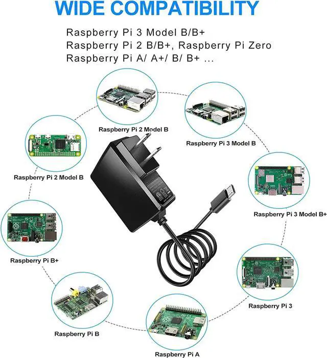 Alt view image 4 of 7 - Raspberry Pi Power Supply, SoulBay 5V 3A Micro USB AC Adapter with 6Feet Long Cord for Raspberry Pi 3 2 Model B/B+ Pi A/A+ Zero, Android Tablet, Compatible with DC5V 2.5A 2A - OEM