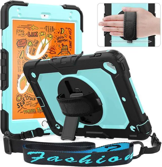 Main image of Case for iPad Mini 4, iPad Mini 5th Generation Case, iPad Mini 5 Case, Heavy Duty Case with Screen Stand Hand Strap Shoulder Strap Pencil Holder for iPad Mini 5/ 4th Gen 7.9-Inch - Light Blue