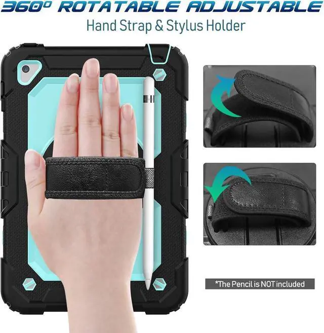 Alt view image 5 of 7 - Case for iPad Mini 4, iPad Mini 5th Generation Case, iPad Mini 5 Case, Heavy Duty Case with Screen Stand Hand Strap Shoulder Strap Pencil Holder for iPad Mini 5/ 4th Gen 7.9-Inch - Light Blue