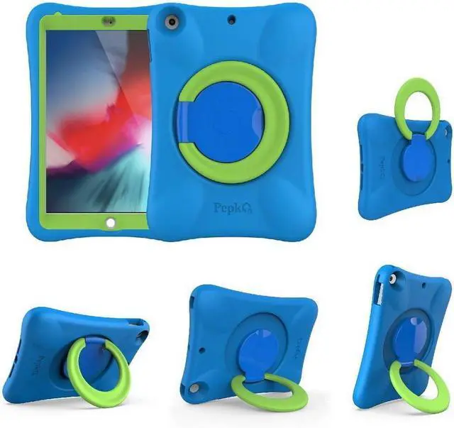 Main image of NLR FUN Pepkoo Kids EVA Case for iPad | Multi-Direction Stable Stand | Compatible with 10.2-Inch iPad 2021/2020/2019 (9th/8th/7th Generation) (Blue+Green)