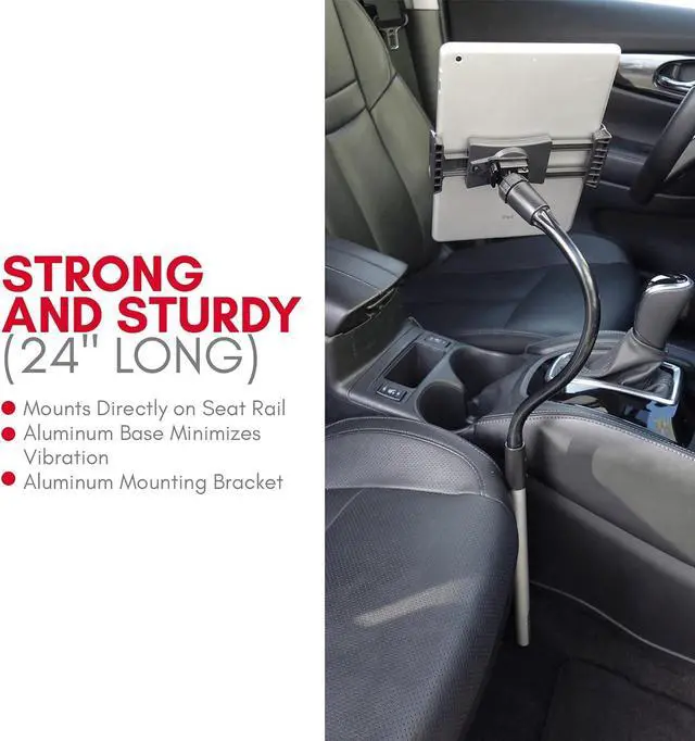 Alt view image 2 of 7 - Car Seat Rail Mount - Super Secure Tablet Mount for Car and Floor Mount Phone Holder - Adjustable Gooseneck iPad Mount for Truck and Any Vehicle - Works with All iPad iPhone Tablets