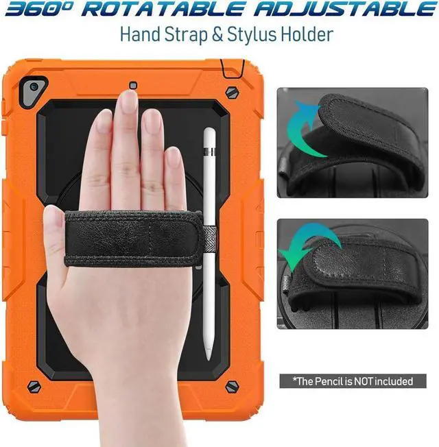 Alt view image 3 of 7 - Case for iPad 6th/5th Generation, iPad 9.7 Inch 2018/2017 Case with Rotating Stand/Strap Full-Body Silicone+PC Durable Protective Case for iPad 5th/6th / Air 2/ Pro 9.7 Orange