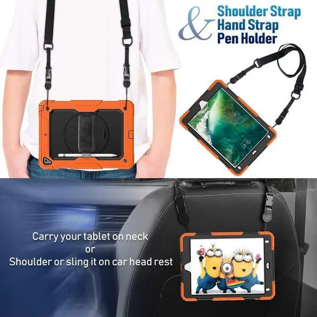 Alt view image 4 of 7 - Case for iPad 6th/5th Generation, iPad 9.7 Inch 2018/2017 Case with Rotating Stand/Strap Full-Body Silicone+PC Durable Protective Case for iPad 5th/6th / Air 2/ Pro 9.7 Orange
