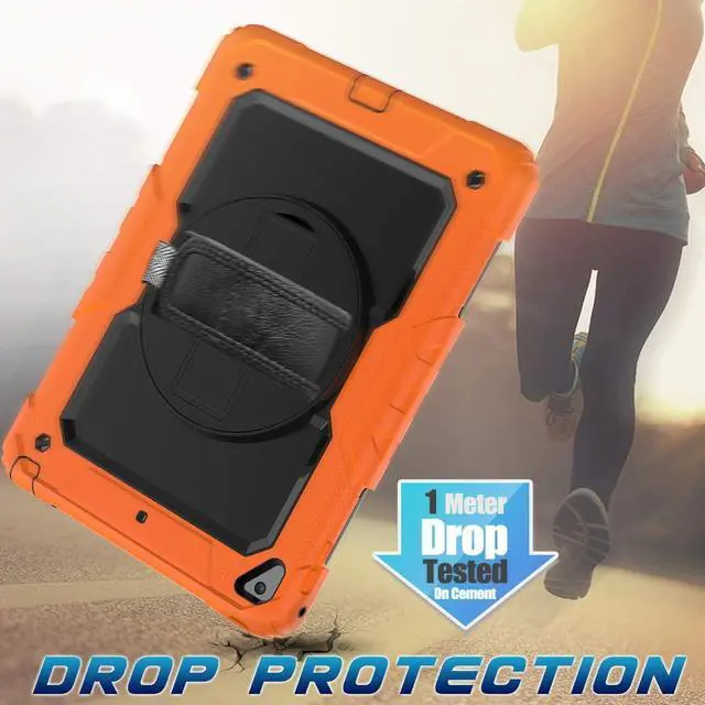 Alt view image 6 of 7 - Case for iPad 6th/5th Generation, iPad 9.7 Inch 2018/2017 Case with Rotating Stand/Strap Full-Body Silicone+PC Durable Protective Case for iPad 5th/6th / Air 2/ Pro 9.7 Orange
