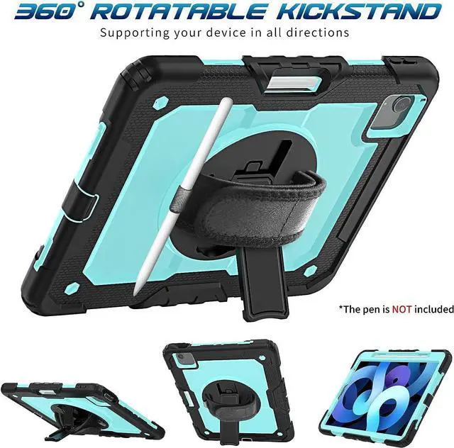 Alt view image 5 of 7 - iPad Air 4/5 Case 10.9 Inch 2020/2022 iPad Air 4th/5th Generation Case with Screen Protector/Swivel Kickstand/Hand Strap/Pencil Holder Cover for iPad Air 5th/4th Generation 10.9'', Light Blue