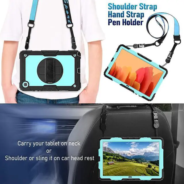 Alt view image 5 of 7 - Case for Samsung Galaxy Tab A7 10.4 Inch 2022/2020, SM-T500/ T503 Tablet Case, Durable Sturdy Case with Screen Protector Swivel Stand Hand Shoulder Strap Drop-Proof Tablet Case - Light Blue