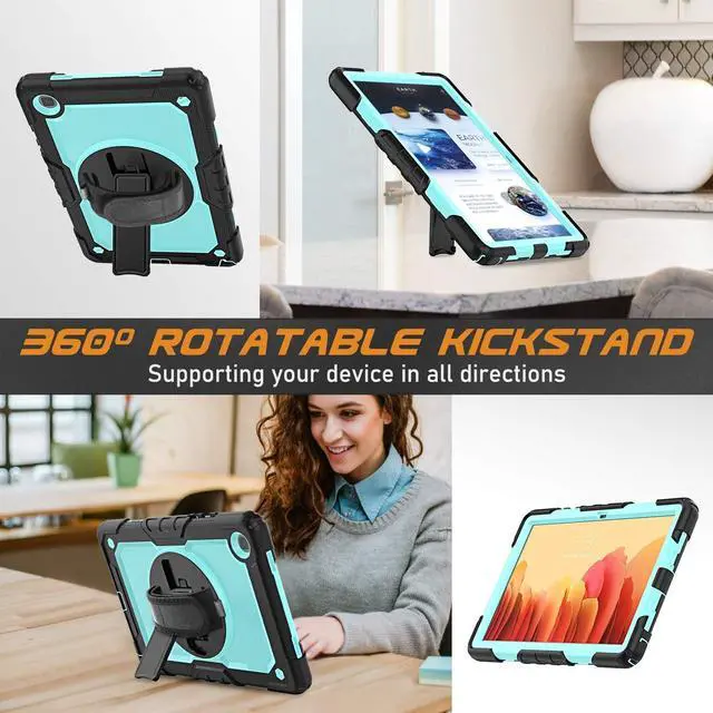 Alt view image 6 of 7 - Case for Samsung Galaxy Tab A7 10.4 Inch 2022/2020, SM-T500/ T503 Tablet Case, Durable Sturdy Case with Screen Protector Swivel Stand Hand Shoulder Strap Drop-Proof Tablet Case - Light Blue