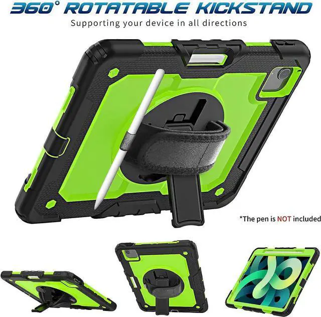 Alt view image 4 of 7 - iPad Air 4 Case 10.9 Inch 2020 iPad Air 4th/5th Generation Case 2022, with Screen Protector/Swivel Kickstand/Hand Strap/Pencil Holder Cover Cases for iPad Air 4th Gen/5th Gen 2022, Green