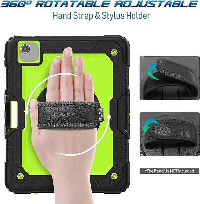 Alt view image 5 of 7 - iPad Air 4 Case 10.9 Inch 2020 iPad Air 4th/5th Generation Case 2022, with Screen Protector/Swivel Kickstand/Hand Strap/Pencil Holder Cover Cases for iPad Air 4th Gen/5th Gen 2022, Green