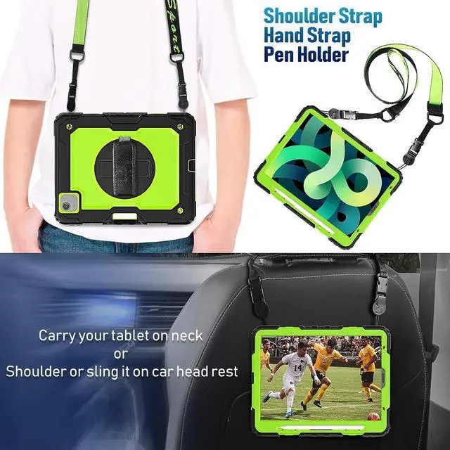 Alt view image 6 of 7 - iPad Air 4 Case 10.9 Inch 2020 iPad Air 4th/5th Generation Case 2022, with Screen Protector/Swivel Kickstand/Hand Strap/Pencil Holder Cover Cases for iPad Air 4th Gen/5th Gen 2022, Green