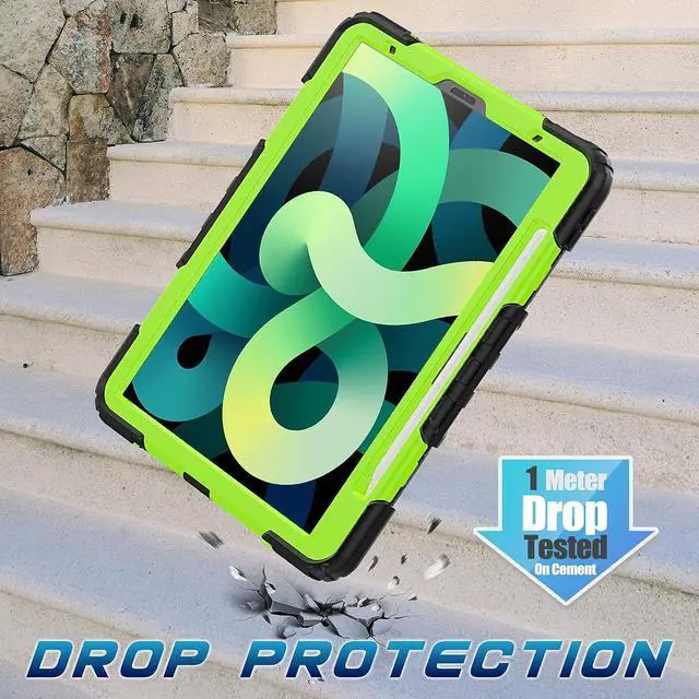 Alt view image 7 of 7 - iPad Air 4 Case 10.9 Inch 2020 iPad Air 4th/5th Generation Case 2022, with Screen Protector/Swivel Kickstand/Hand Strap/Pencil Holder Cover Cases for iPad Air 4th Gen/5th Gen 2022, Green