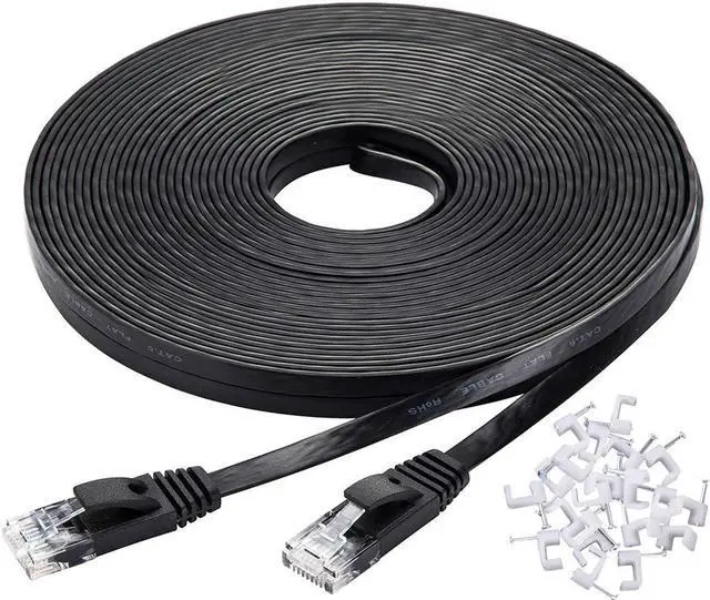 Main image of Cat 6 Ethernet Cable 50 ft, Flat Internet Cable with Rj45 Connectors, High Speed LAN Wire with Clips