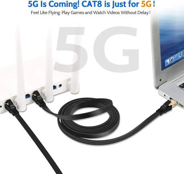 Alt view image 4 of 7 - Ethernet cable,cable ethernet,cat8 ethernet cable,ethernet cable 6.6ft flat,40Gbps 2000Mhz Gigabit high speed,compatible with cat7/cat6 Lan cable,Gold Plated RJ45 for Gaming/Modem/Router/Smart Home