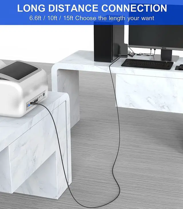 Alt view image 5 of 8 - Printer Cable 10ft Sweguard USB Printer Cord USB 2.0 Type A Male to B Male Cable Scanner Cord High Speed Compatible with HP Canon Dell Epson Brother Lexmark Xerox Samsung and Piano DAC-Black