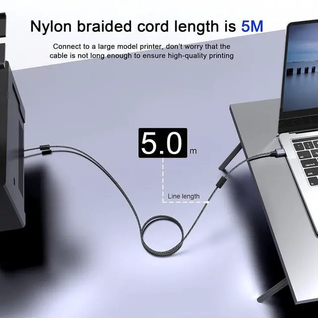Alt view image 4 of 6 - MOSWAG Printer Cable 16.4FT USB A to USB B MIDI Cable USB-A 2.0 480Mbps | Fast Sync for Computer to printers and scanners,Use with HP Canon,Epson,Dell,Xerox,Samsung,Lexmark and More,for Home,Office