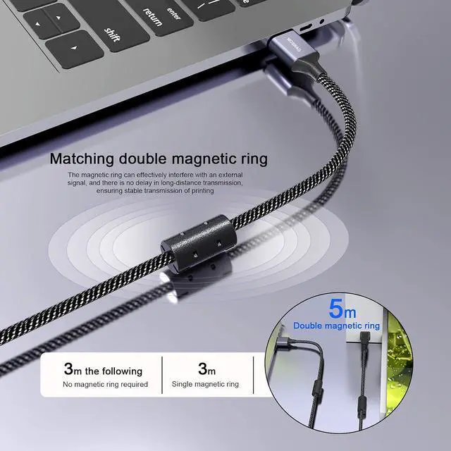 Alt view image 5 of 6 - MOSWAG Printer Cable 16.4FT USB A to USB B MIDI Cable USB-A 2.0 480Mbps | Fast Sync for Computer to printers and scanners,Use with HP Canon,Epson,Dell,Xerox,Samsung,Lexmark and More,for Home,Office