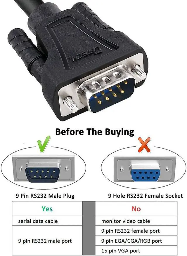 Alt view image 3 of 7 - DTech RS-232 Cable 10ft RS232 Serial Cable Male to Male 9 Pin DB9 Cord Straight Through
