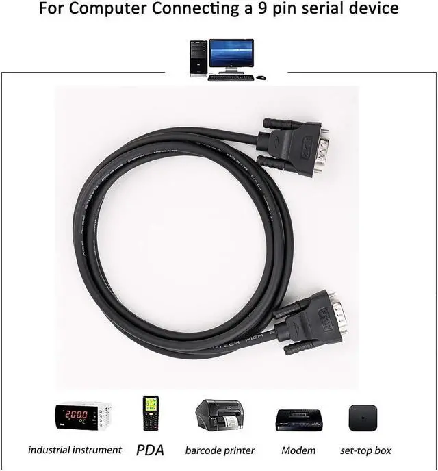 Alt view image 7 of 7 - DTech RS-232 Cable 10ft RS232 Serial Cable Male to Male 9 Pin DB9 Cord Straight Through