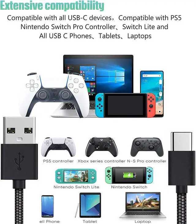 Alt view image 7 of 7 - PS5 Controller Charger Cable 2Pack Braided PS5 Charger, 3FT USB C Fast Charging Cord for Playstation 5 PS5 Dual Sense, PS5 Controller/Xbox Series X/Xbox Series S Controlle, Replacement Type C Cord