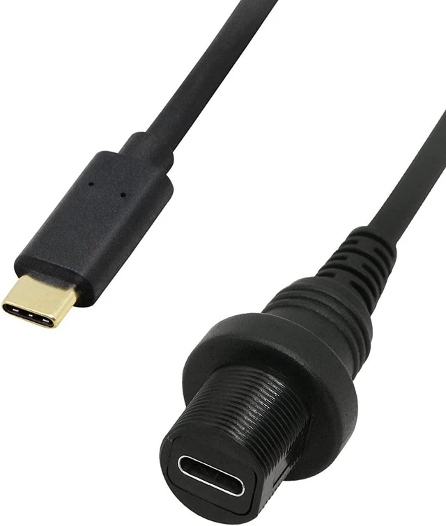 Alt view image 2 of 6 - 30cm Gold Plated USB Type C 3.1 Mount Extension Dash Flush Cable for Car, Boat,