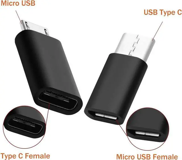 Alt view image 3 of 7 - USB C Adapter, USB Type C (Female) to Micro USB (Male) & Micro USB to USB C Adapter, Camera Charge Adapter Data Transfer for Galaxy S20 S7 Note5 (2 Pack, Black)