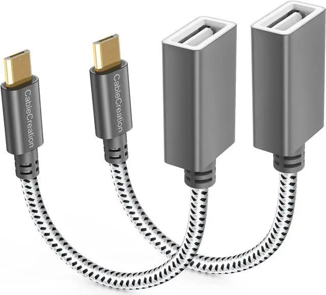 Main image of CableCreation [2-Pack] Micro USB 2.0 OTG Cable Braided On The Go Adapter Micro USB Male to USB Female for Samsung or Other Smart Phones with OTG Function, 6 Inch/ Space Gray Aluminium