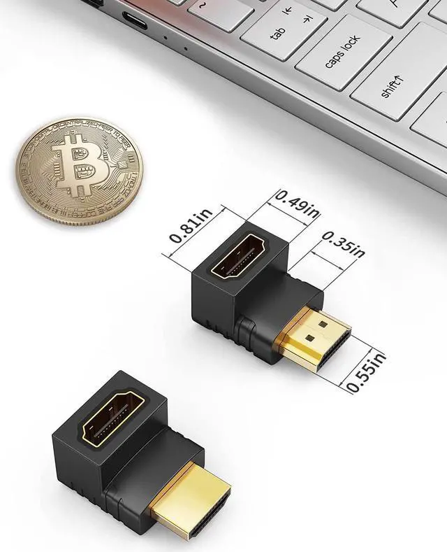 Alt view image 6 of 7 - HDMI Adapter Male to Female, CableCreation 2 Pack 90 and 270 Degree Upward Angle Converter, HDMI L Shape Flat Extender for Wall TV, Roku, PS5, Fire Stick, Chromecast, Nintendo Switch, Laptop,Xbox, PC