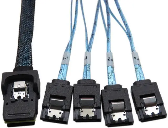 Alt view image 3 of 7 - CABLEDECONN 0.5 M Internal Mini SAS 36Pin Male W/Latch to SATA 7Pin Female (X4) Forward Breakout Cable