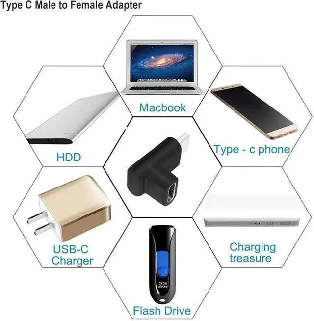 Alt view image 2 of 5 - USB C Angle Adapter [2 Pack] 90 Degree USB C Type C Upward & Downward Angled USB-C Male to Female Adapter USB 3.1 Right Angle Extension for Laptop Tablet VR Camera Smartphone (Up/Down)