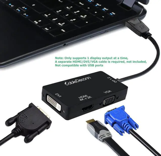 Alt view image 5 of 7 - CableDeconn DisplayPort 1.2 to HDMI 4K DVI VGA 3 in 1 Multi-Function Cable Adapter Converter