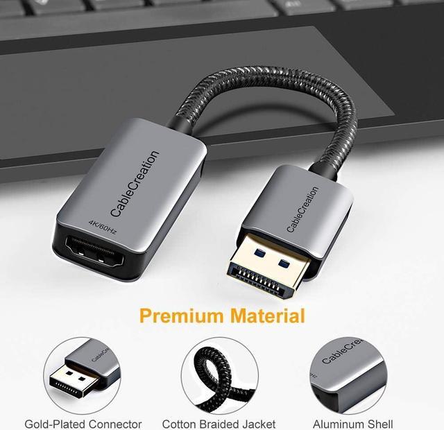 Alt view image 2 of 7 - Active DP to HDMI Adapter HDR 4K@60Hz 2K@144Hz 1080P@144Hz Braided DisplayPort 1.4 to HDMI 4K Converter (Male to Female) Support Eyefinity Multi-Display Aluminum