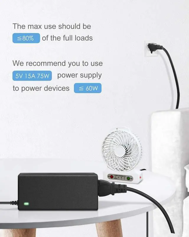 Alt view image 7 of 7 - 5V 15A AC to DC Power Supply Adapter Transformer Converter 5.5x2.5mm Plug 100V-240V AC Input for WS2811 2801 WS2812B LED Strip Pixel Light - OEM