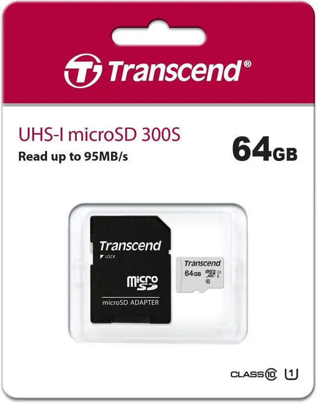 Alt view image 12 of 20 - 64GB Transcend 300S microSDXC UHS-I CL10 Memory Card with SD Adapter 95MB/sec