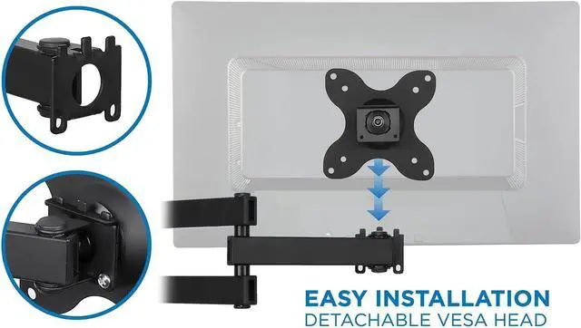 Alt view image 3 of 7 - Small TV Monitor Wall Mount Arm | VESA Wall Mount Bracket | Fits 19 20 21 22 23 24 25 26 27 Inch Display Screens | 75 100 VESA and RV Compatible | Tilts and Swivels | Holds up to 40 Pounds