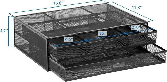 Alt view image 7 of 7 - MOUNT-IT! Computer Monitor Stand With Drawers, Metal Mesh Riser and Organizer for Laptops and Computer Screens, Laptop, and Printer Accessories and Office Supplies (Black)