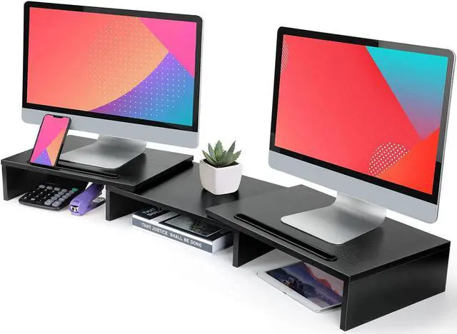 Main image of Dual Monitor Stand - Monitor Stand Riser Adjustable Computer Stand w/Slot for Tablet & CellphoneScreen Stand w/Big Storage Double Monitor Riser for PC Computer Laptop C LEMS02