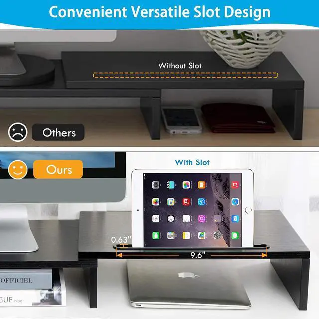 Alt view image 2 of 7 - Dual Monitor Stand - Monitor Stand Riser Adjustable Computer Stand w/Slot for Tablet & CellphoneScreen Stand w/Big Storage Double Monitor Riser for PC Computer Laptop C LEMS02