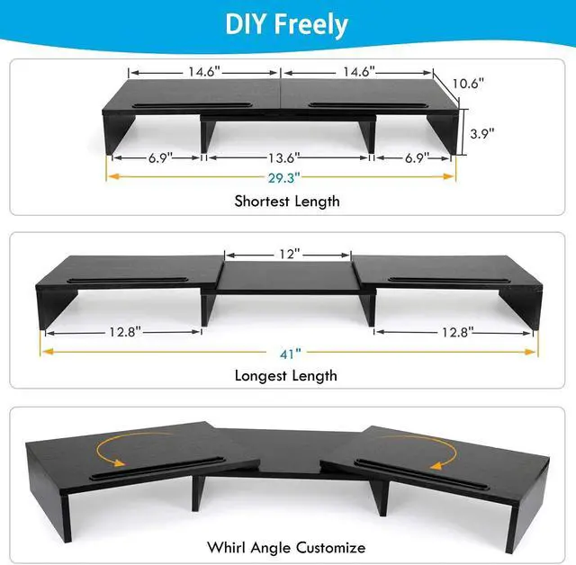Alt view image 4 of 7 - Dual Monitor Stand - Monitor Stand Riser Adjustable Computer Stand w/Slot for Tablet & CellphoneScreen Stand w/Big Storage Double Monitor Riser for PC Computer Laptop C LEMS02