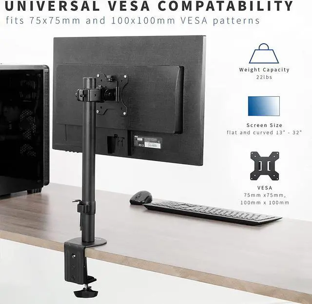 Alt view image 3 of 7 - Single LCD Monitor Desk Mount Stand Heavy Duty Stacked Holds 1 Screen up to 32 (STAND-V001C)