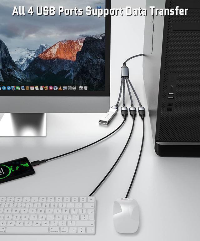 Alt view image 4 of 7 - Elebase USB Splitter Y Cable 1FT,1 Male to 4 Female USB-A Expander Hub,Multi USB Port Extender,Extra Multiport Data Charger Split Adapter for Mac Macbook,Car,Xbox One Series X/S,Flash Drive,HDD,Laptop