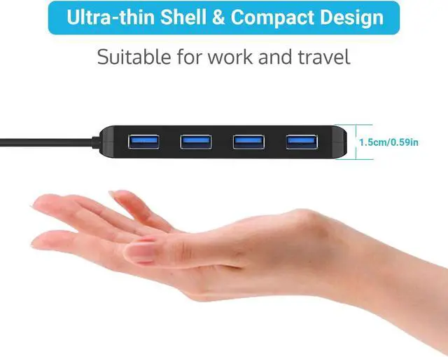 Alt view image 6 of 7 - USB 3.0 Hub Splitter - USB Extender 4 Port USB Ultra Slim Data Hub with Individual Power Switch and LED