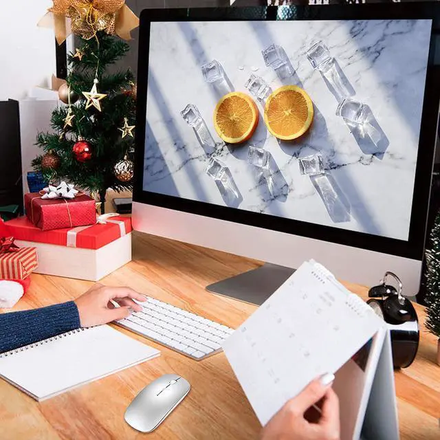 Alt view image 7 of 7 - Bluetooth Mouse for Laptop/iPad/iPhone/Mac(iOS 13.1.2 and Above)/Android PC,Wireless Mouse Slim USB Rechargable Quiet Mice Compatible with Windows/Linux/Notebook/Mac/MacBook Air,Silver