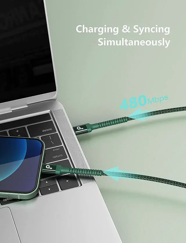 Alt view image 4 of 7 - USB C to Lightning Cable 6FT 2Pack USB-C Fast Charger Cable Mfi Certified Type C to Lightning Cord USBC for iPhone 13 12 11 Pro Max Mini X XS XR 8 Plus 10 SE iPad 8th (Green)