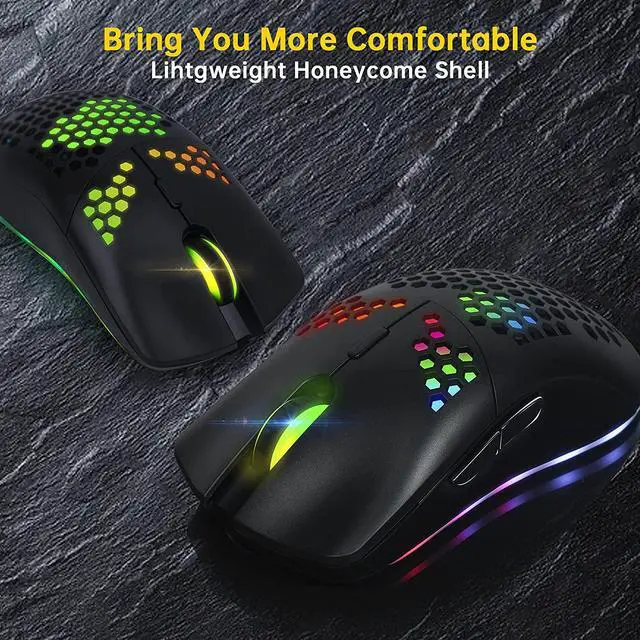 Alt view image 2 of 6 - Wireless Gaming Mouse,Computer Mouse with Honeycomb Shell,11 RGB Backlit,3,400 DPI,6 Programmed Buttons,USB Receiver,Power Saving,Wireless Mouse for PC / Mac / Laptop,Black