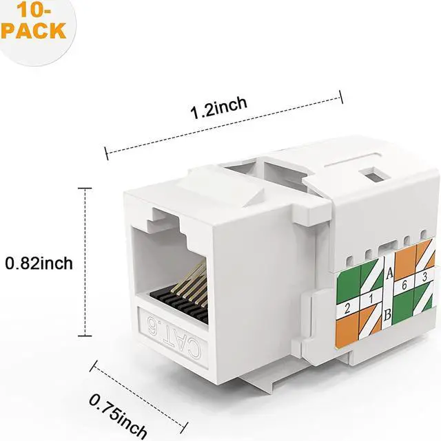 Alt view image 2 of 7 - CableCreation 10-Pack Cat6 RJ45 Keystone Jack Module Connector Network Coupler Ethernet Wall Jack, White