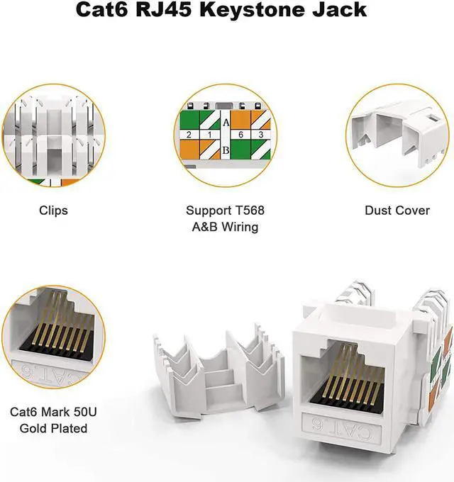 Alt view image 6 of 7 - CableCreation 20-Pack Cat6 RJ45 Keystone Jack Module Connector Network Coupler Ethernet Wall Jack, White